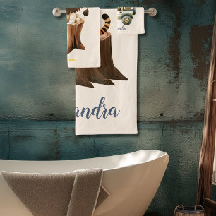 Personalisierte Niedliche Jungtiere Kinder Badhandtuch Set