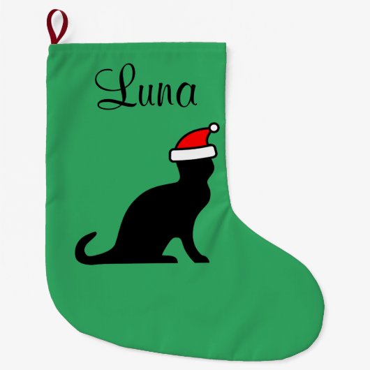 Personalisierte niedliche Katze mit Weihnachtsmann Großer Weihnachtsstrumpf (Vorderseite)