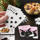 Personalisierte Niedliche Katze Pink und White Kit Spielkarten (In Situ)