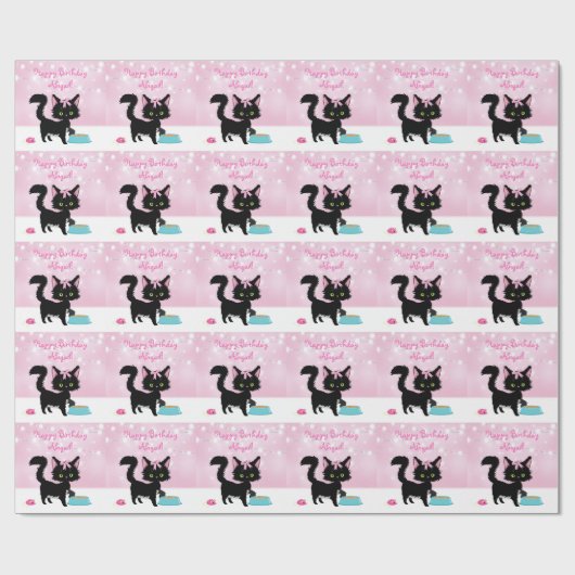 Personalisierte Niedliche Katze Rosa und Weiße Mäd Geschenkpapier (Flach)