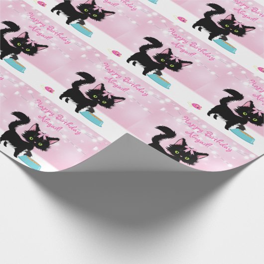 Personalisierte Niedliche Katze Rosa und Weiße Mäd Geschenkpapier (Ecke)