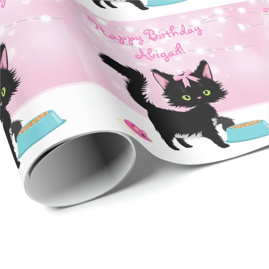 Personalisierte Niedliche Katze Rosa und Weiße Mäd Geschenkpapier (Rolleneckpunkt)