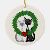 Personalisierte Niedliche Katzen Erster Weihnachts Keramikornament (Vorne)