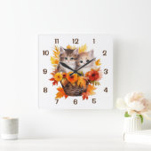 Personalisierte Niedliche Katzen im Korb Quadratische Wanduhr (Zuhause)