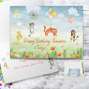 Personalisierte Niedliche Katzen und Balloons Gebu Karte