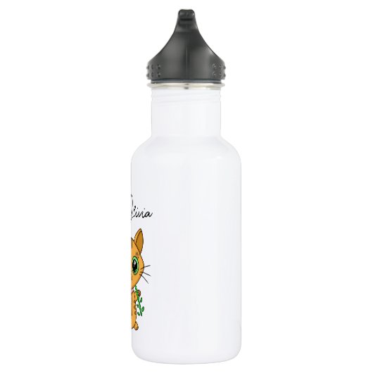 Personalisierte Niedliche Kawaii Cat Holding-Blume Edelstahlflasche (Rechts)