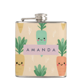Personalisierte Niedliche Kawaii Pastel Carrot Fac Flachmann