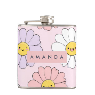 Personalisierte Niedliche Kawaii Pastel Daisy Blum Flachmann