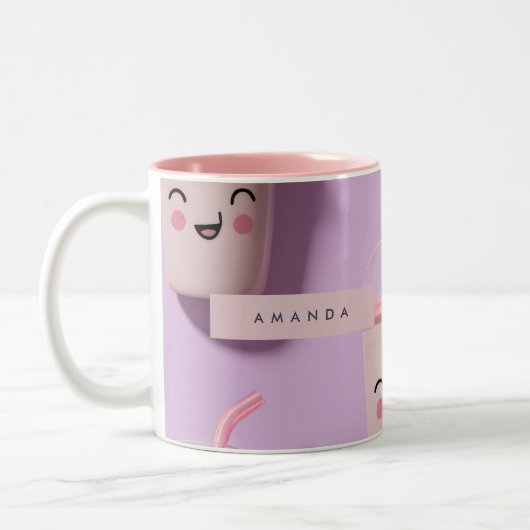 Personalisierte Niedliche Kawaii Pastel Smoothie C Zweifarbige Tasse (Links)