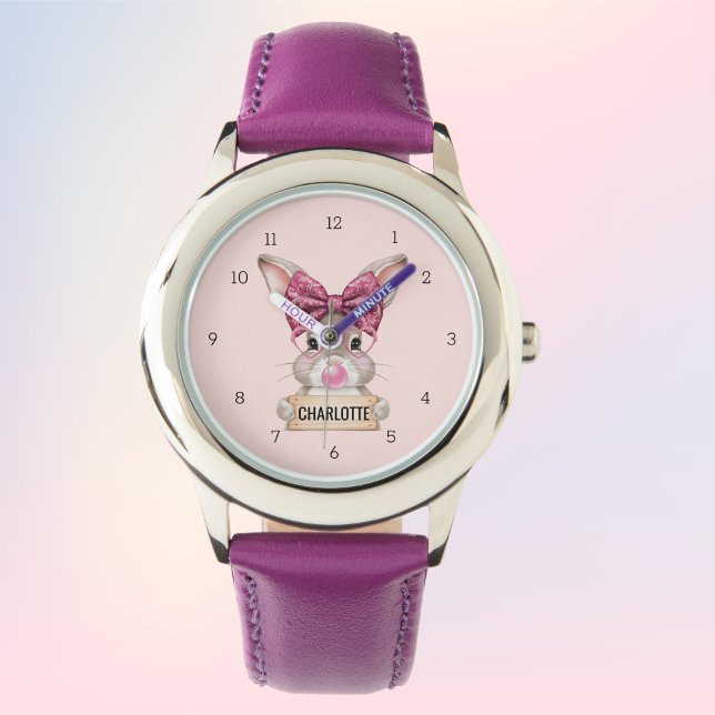 Personalisierte Niedliche Kinderuhr - Individuelle Armbanduhr (Personalized Cute Bunny Kids' Watch – Custom Name)