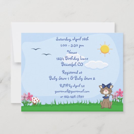 Personalisierte Niedliche Kitty Cat Kinderdusche E Einladung (Rückseite)