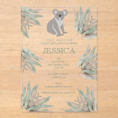 Personalisierte Niedliche Koala Eucalyptus Babydus Acryleinladungen (Vorderseite)