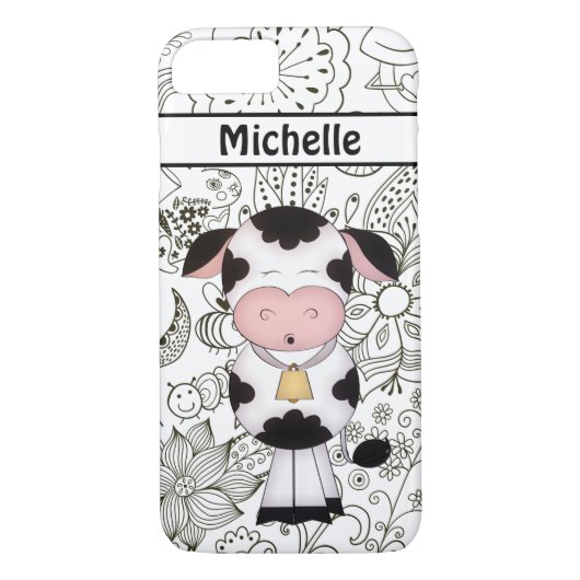 Personalisierte Niedliche Kuh und Garten, schwarz Case-Mate iPhone Hülle (Rückseite)