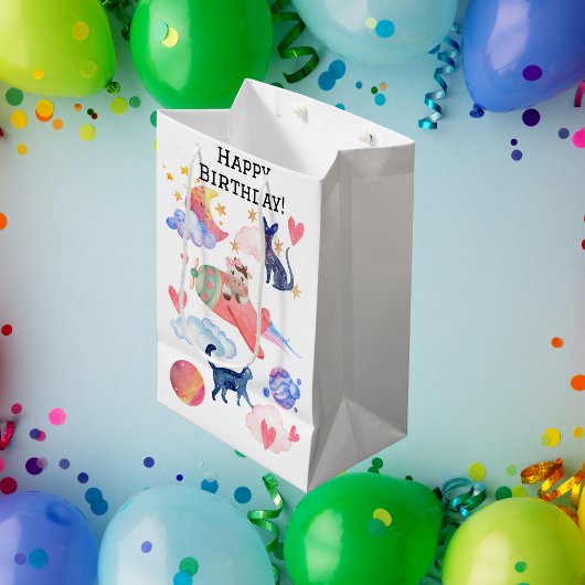 Personalisierte Niedliche Kuh Weltraumkatzen Mond  Mittlere Geschenktüte