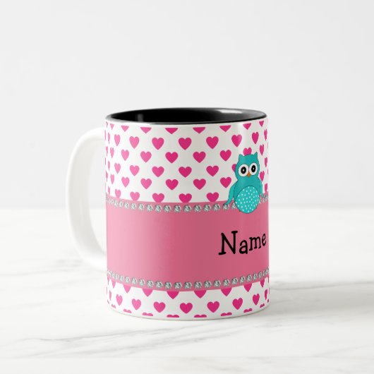 Personalisierte niedliche Namenseule Zweifarbige Tasse (Vorderseite Links)