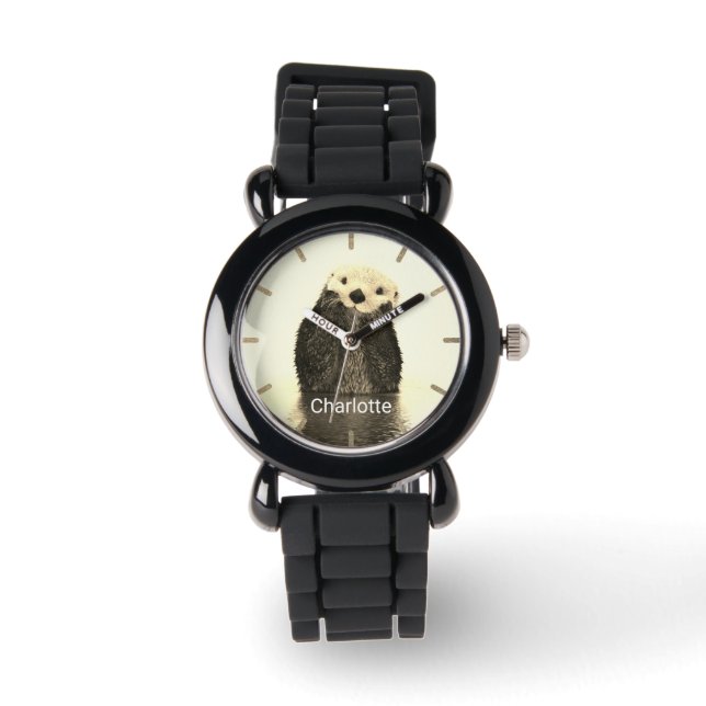 Personalisierte Niedliche Otter gmädchenhafte Uhr (Vorderseite)