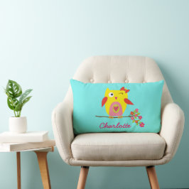 Personalisierte Niedliche Owl Yellow Pink-Blume Lendenkissen