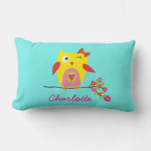 Personalisierte Niedliche Owl Yellow Pink-Blume Lendenkissen (Vorderseite)
