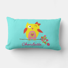 Personalisierte Niedliche Owl Yellow Pink-Blume Lendenkissen