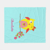 Personalisierte Niedliche Owl Yellow Pink Illustra Fleecedecke (Vorderseite (Horizontal))