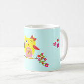 Personalisierte Niedliche Owl Yellow Pink Illustra Kaffeetasse (VorderseiteRechts)