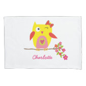 Personalisierte Niedliche Owl Yellow Pink Illustra Kissenbezug (Vorderseite)