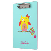 Personalisierte Niedliche Owl Yellow Pink Illustra Klemmbrett (Links)