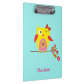 Personalisierte Niedliche Owl Yellow Pink Illustra Klemmbrett (Rechts)