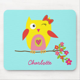 Personalisierte Niedliche Owl Yellow Pink Illustra Mousepad