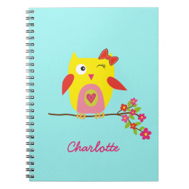Personalisierte Niedliche Owl Yellow Pink Illustra Notizblock