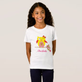 Personalisierte Niedliche Owl Yellow Pink Illustra T-Shirt (Vorne ganz)