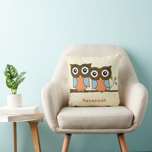Personalisierte Niedliche Owls Blaue Orange Trendy Kissen (Stuhl )
