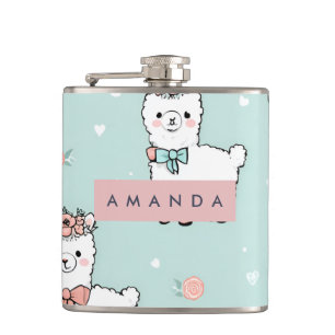 Personalisierte Niedliche Pastel Alpaca Muster Flachmann