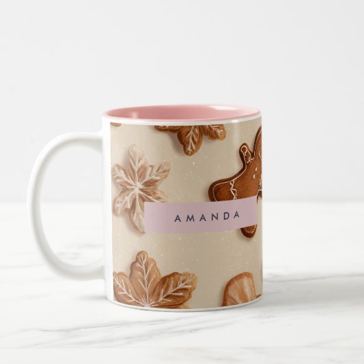 Personalisierte Niedliche Pastel Gingerbrot Cookie Zweifarbige Tasse (Links)