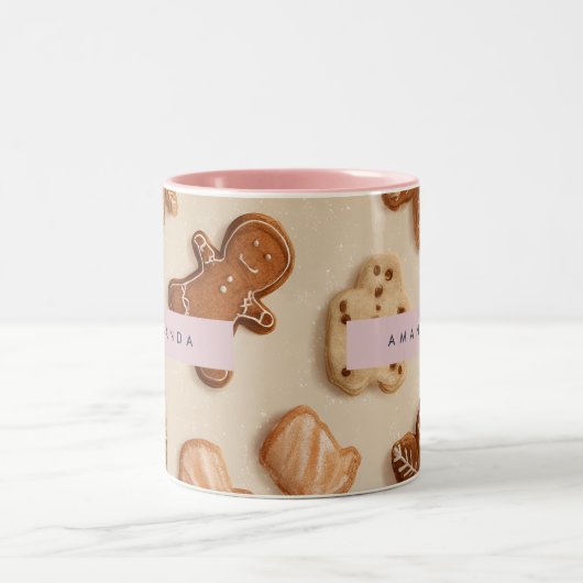 Personalisierte Niedliche Pastel Gingerbrot Cookie Zweifarbige Tasse (Mittel)