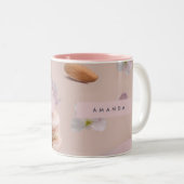Personalisierte Niedliche Pastel Macaron Almond Bl Zweifarbige Tasse (VorderseiteRechts)