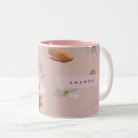 Personalisierte Niedliche Pastel Macaron Almond Bl Zweifarbige Tasse (VorderseiteRechts)