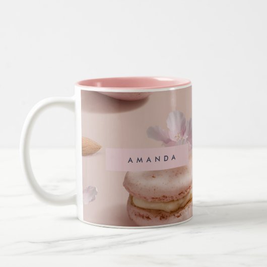 Personalisierte Niedliche Pastel Macaron Almond Bl Zweifarbige Tasse (Links)