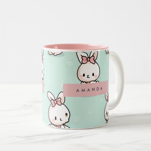 Personalisierte Niedliche Pastell Bunny Pattern Zweifarbige Tasse (VorderseiteRechts)