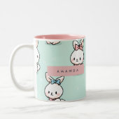 Personalisierte Niedliche Pastell Bunny Pattern Zweifarbige Tasse (Links)