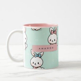 Personalisierte Niedliche Pastell Bunny Pattern Zweifarbige Tasse