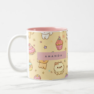 Personalisierte Niedliche Pastelpuppen Muster Zweifarbige Tasse