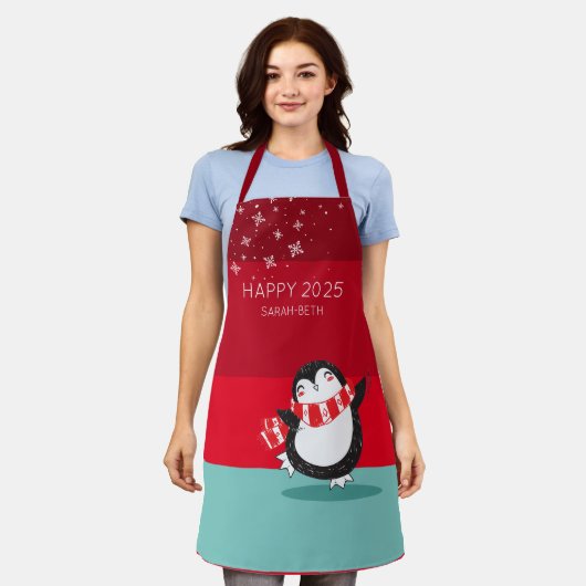 Personalisierte Niedliche Penguin Happy 20XX Ferie Schürze (Getragen)
