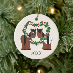Personalisierte Niedliche Pferde Weihnachten Keramikornament