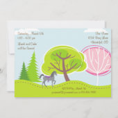 Personalisierte Niedliche Pferderennfahrten Geburt Einladung (Rückseite)