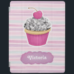 Personalisierte Niedliche Pink Cupcake iPad Smart  iPad Hülle<br><div class="desc">Dieses Ipad smart cover ist mit einem schicken funkelnd Kuchen mit einer Kirsche auf der Oberseite dekoriert. Dieses kleine Notizbuch hat einen rosa und lila gestreiften Hintergrund. Personalisieren Sie es mit Ihrem Namen. Gut für die Rückkehr zur Schule. Entworfen für Sie von BlackBerry Boulevard.</div>
