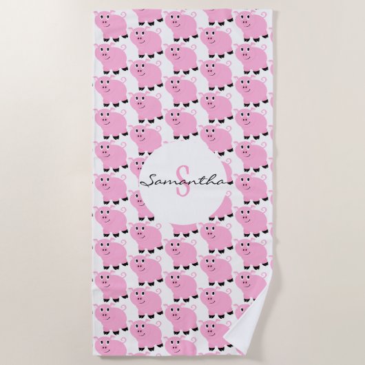 Personalisierte Niedliche Pink Pig Pattern Girls Strandtuch (Vorderseite)