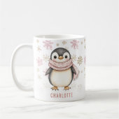 Personalisierte Niedliche Pink Winter Pinguine Wei Kaffeetasse (Links)