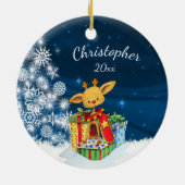 Personalisierte Niedliche Rentier Baby's First Chr Keramikornament (Hinten)