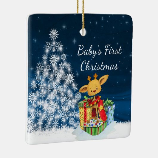 Personalisierte Niedliche Rentier Baby's First Chr Keramikornament (Rechts)